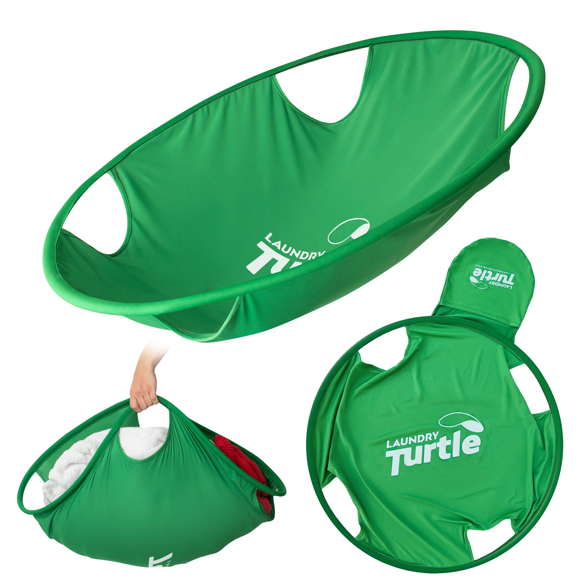 A practical green folding basket by Laundry Turtle to get your clothes in a much faster way. Made entirely with Spandex which is a synthetic fiber known for its exceptional elasticity.